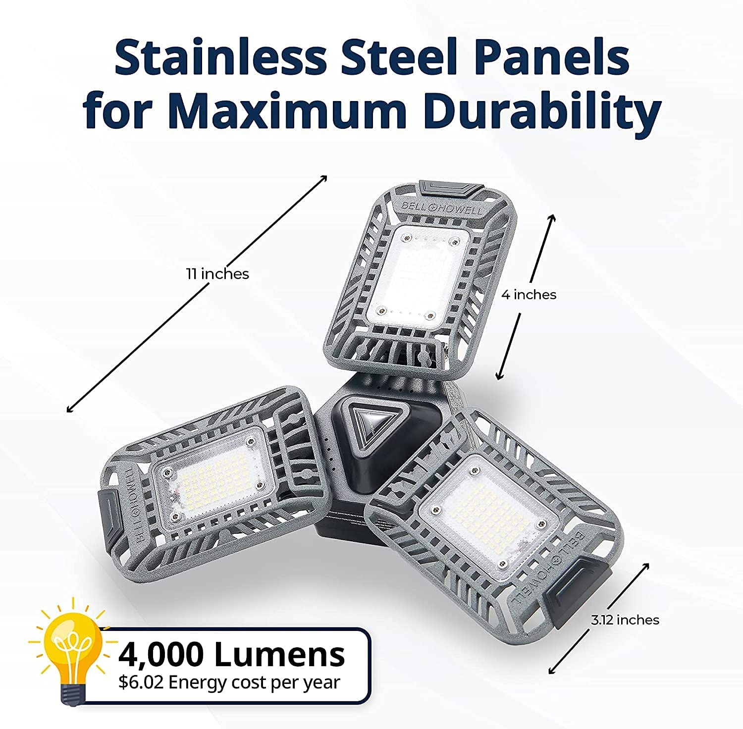 Bell+Howell Triburst Motion Sensor Technology, ASON TV 4000 Lumens / 6500 Kelvin Indoor Lights S/4, Ultra Bright with 144 LED Bulbs and Multi-Directional Triple Panel Bedroom, Garage, Ceiling