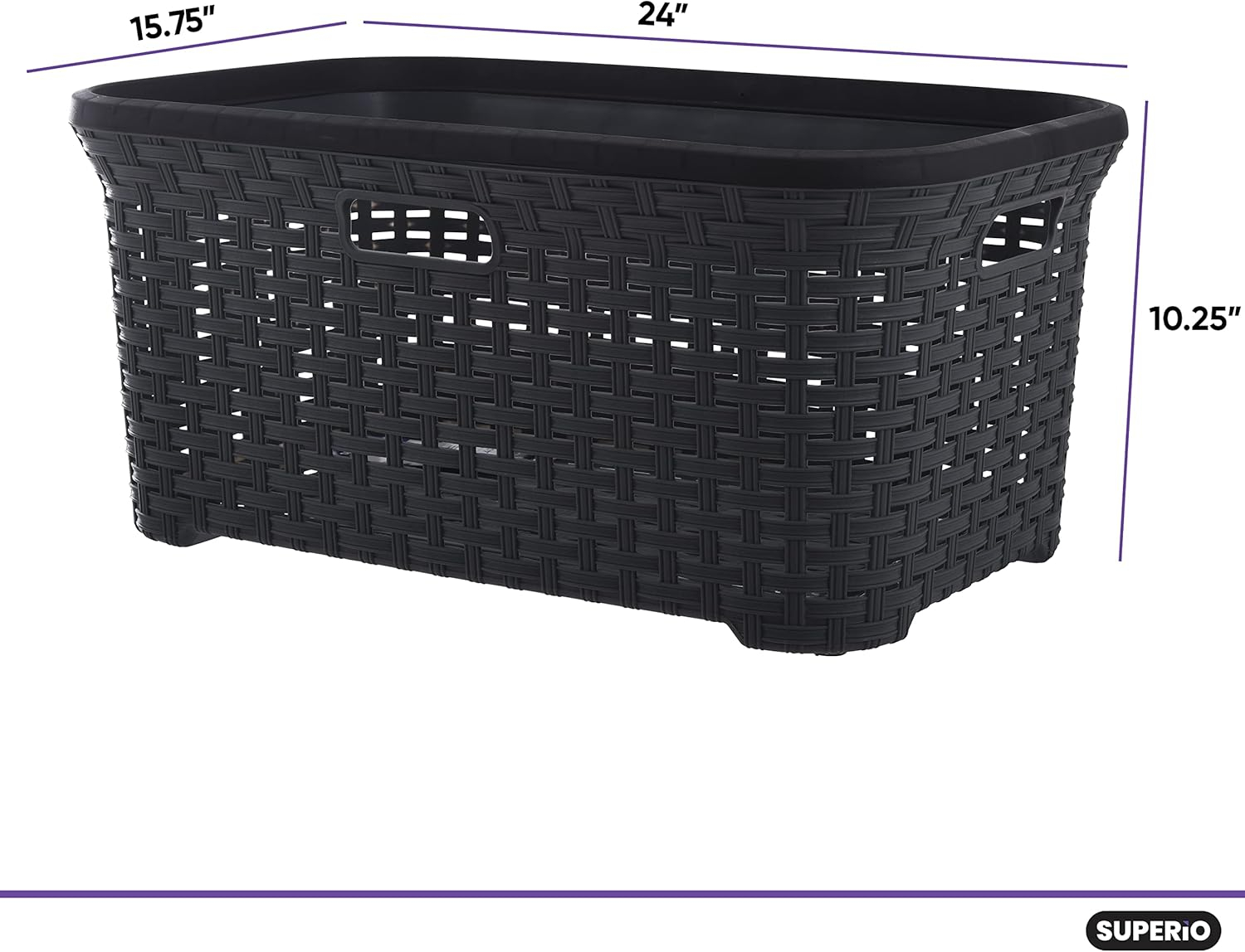 Superio Laundry Basket, Laundry Hamper, 50-liter wicker style basket with cutout handles, to storage dirty clothes, in washroom, or bedroom, grey.