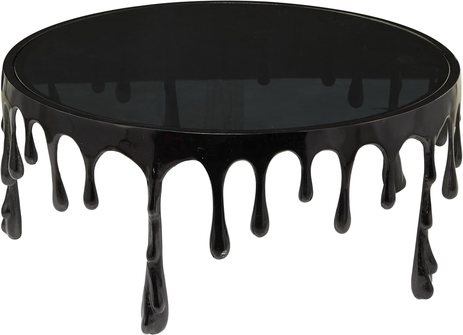 Deco 79 Aluminum Metal Living Room Coffee Table Drip Table with Melting Designed Legs and Shaded Glass Top, Center Table 36" x 36" x 16", Black