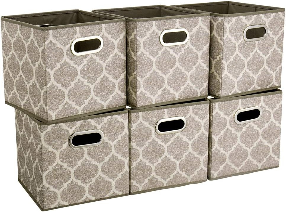 Storage Cubes Bins Fabric 13x13 Inch Brown Storage Boxes Foldable Storage Baskets Printed Cloth Collasible Storage Inserts Cube for Organizing,QY-SC01-6