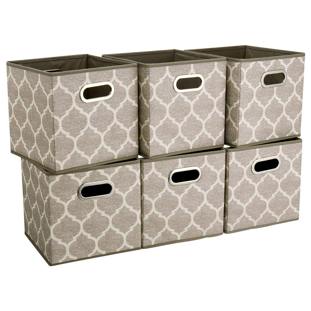 Storage Cubes Bins Fabric 13x13 Inch Brown Storage Boxes Foldable Storage Baskets Printed Cloth Collasible Storage Inserts Cube for Organizing,QY-SC01-6