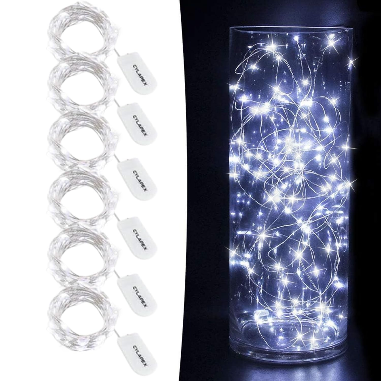 CYLAPEX 6 Pack Blue Fairy Lights Battery Operated Fairy String Lights Firefly Lights LED Starry String Lights 3.3ft 20 LEDs Silvery Copper Wire for Christmas DIY Decoration Costume Wedding Party