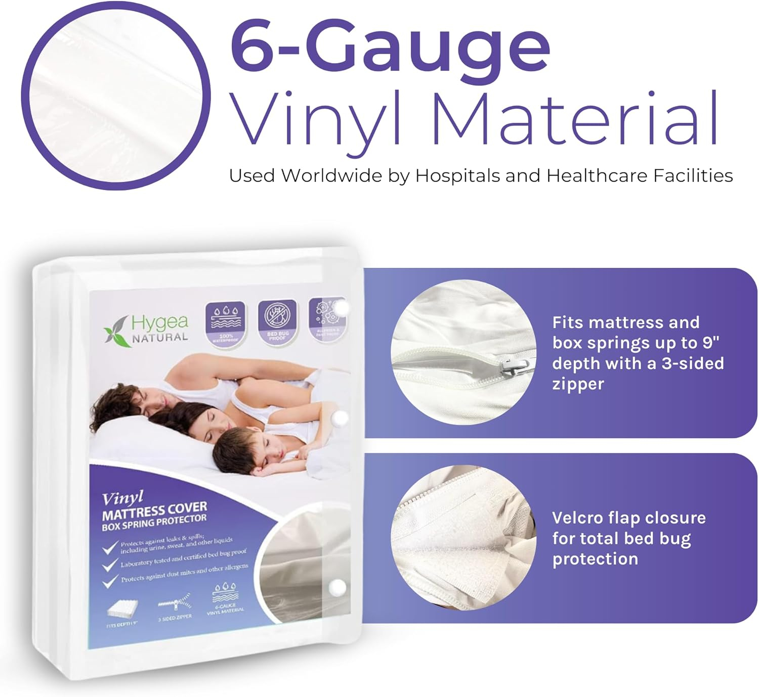 Natural Tear-Free Heavy Duty Vinyl Mattress Cover (Crib) - Waterproof, Anti-Bed Bug and Allergen-proof, Zippered Encasement - 28" x 52" x 6" Deep - Durable Protection for Hospitals & Homes