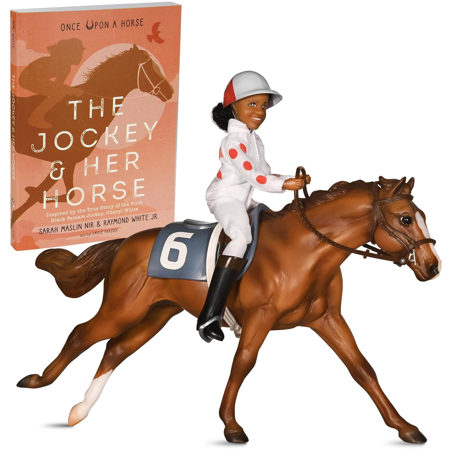 Cheryl White Jockey and Chestnut Horse Figurine with Book Set