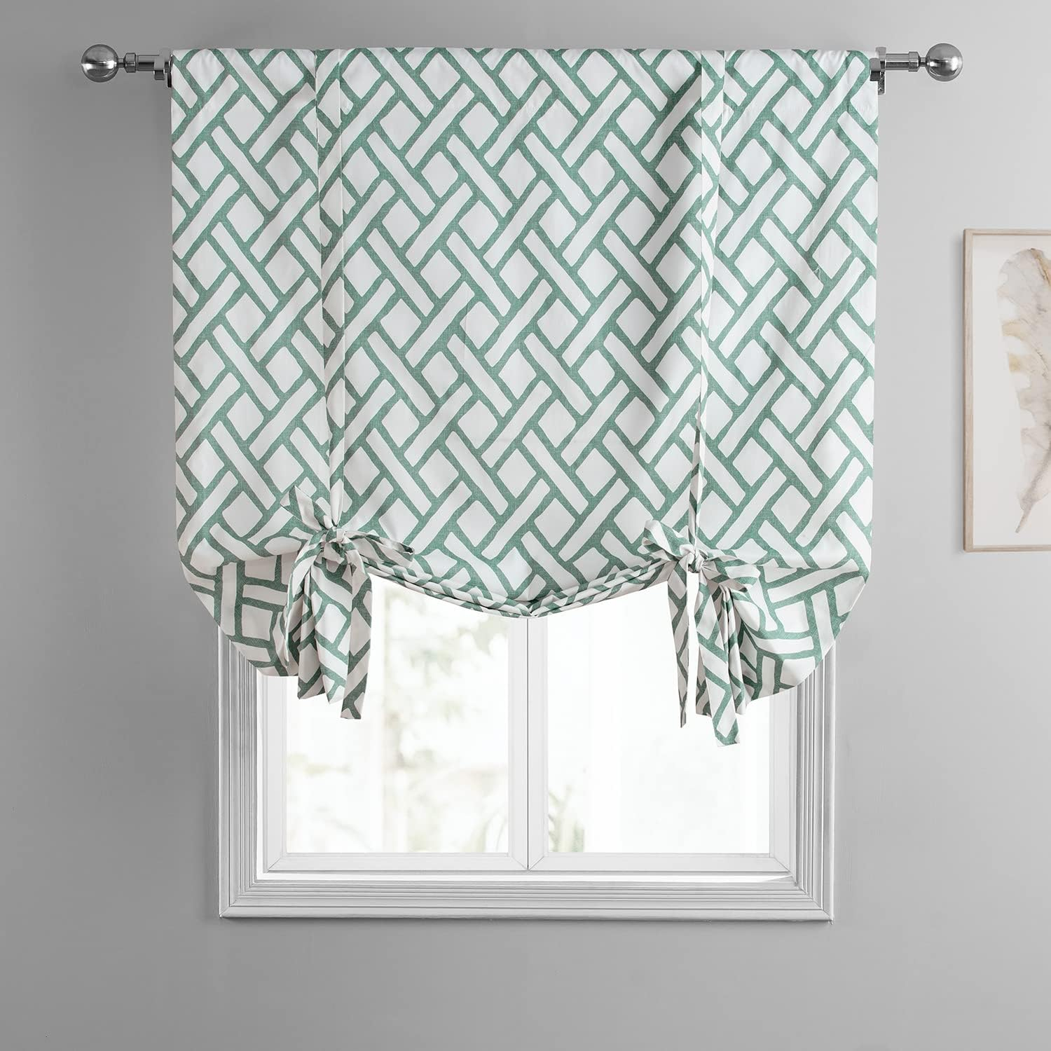 HPD Half Price Drapes Printed Cotton Room Darkening Tie Up Curtains for Windows - 46 x 63 Roll Up Balloon Curtain for Living Room, Kitchen (1 Panel), PRCT-TUD215A-63, Garden Path Slate Blue