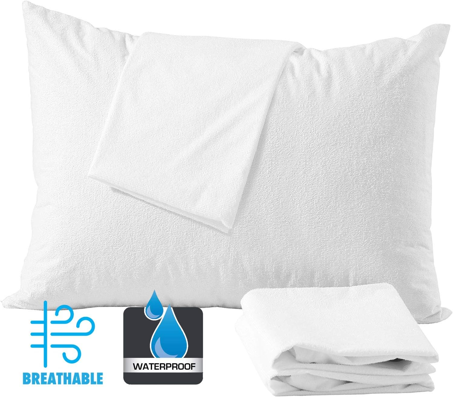 Niagara Waterproof Pillow Protector King Cotton Terry Zippered 100% Pillow Encasement Cover Pair Set of 2 Washable Long Life Soft