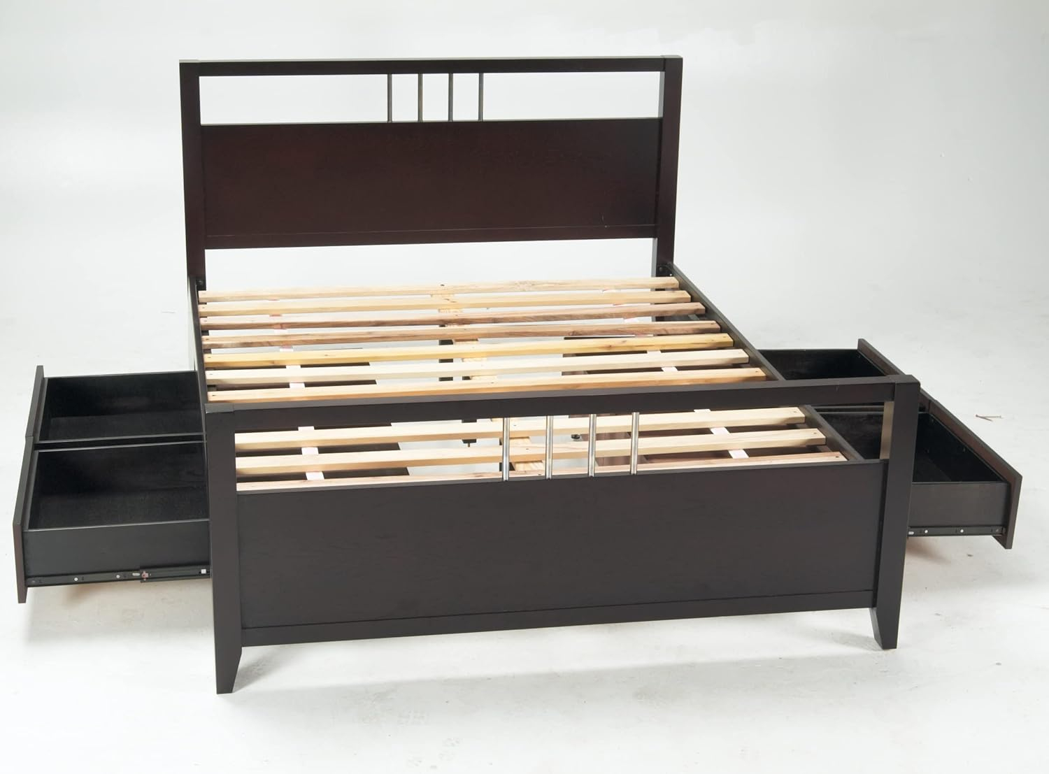 Modus Furniture Solid Wood 2-Side Storage Bed, King, Nevis - Espresso
