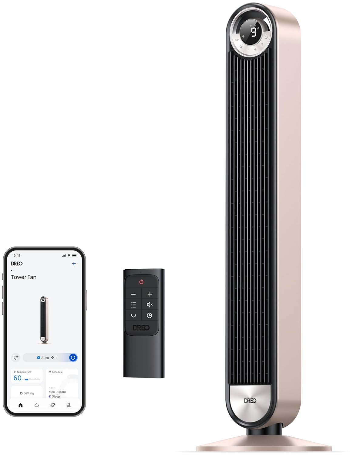 Dreo Smart Tower Fans for Home, 90° Oscillating Fan Bedroom Indoors, Voice Control Floor with 12H Timer, 42 Inch Quiet Bladeless Standing LED Display, 9 Speeds, Work Alexa/Google