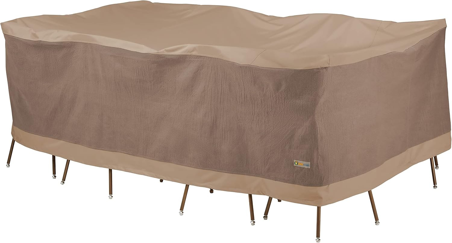 Elegant Waterproof Beige and Brown Polyester Patio Table and Chair Cover