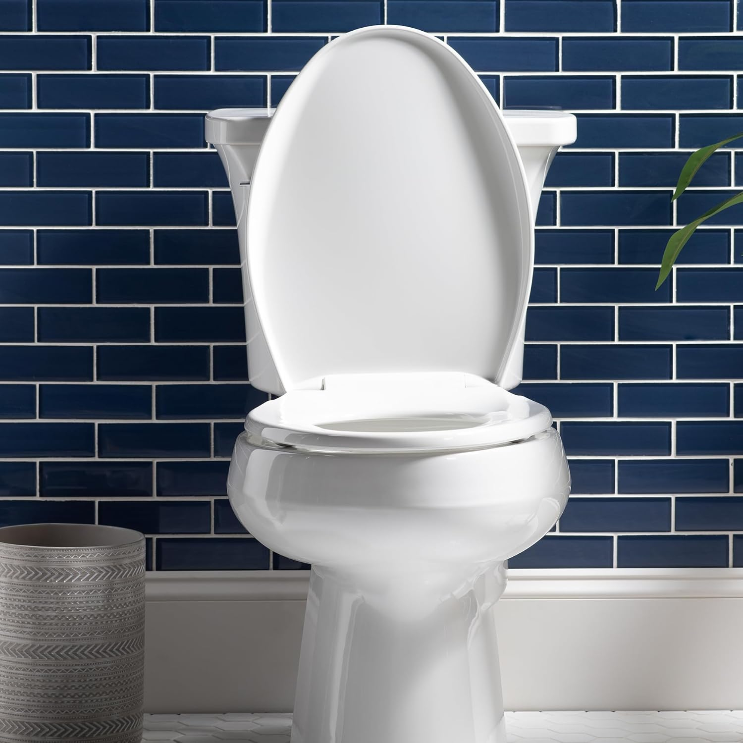 Bemis Affinity Slow Close Toilet Seat, Easy Clean Hinges and Adjustable Perfect Fit Plastic Seat, Round, Cotton White