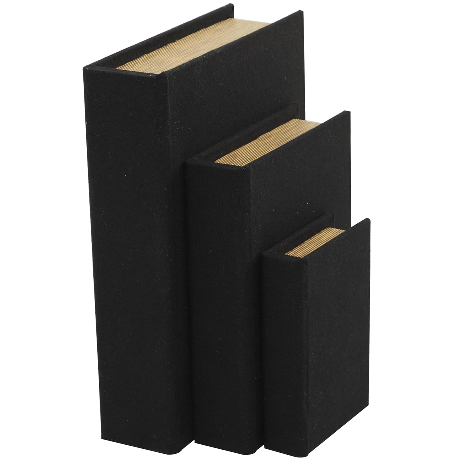 Deco 79 Linen Fabric Decorative Box Faux Storage Book Book Shaped Boxes, Set of 3 Decorative Keepsake Boxes 12", 9", 6"H, Black