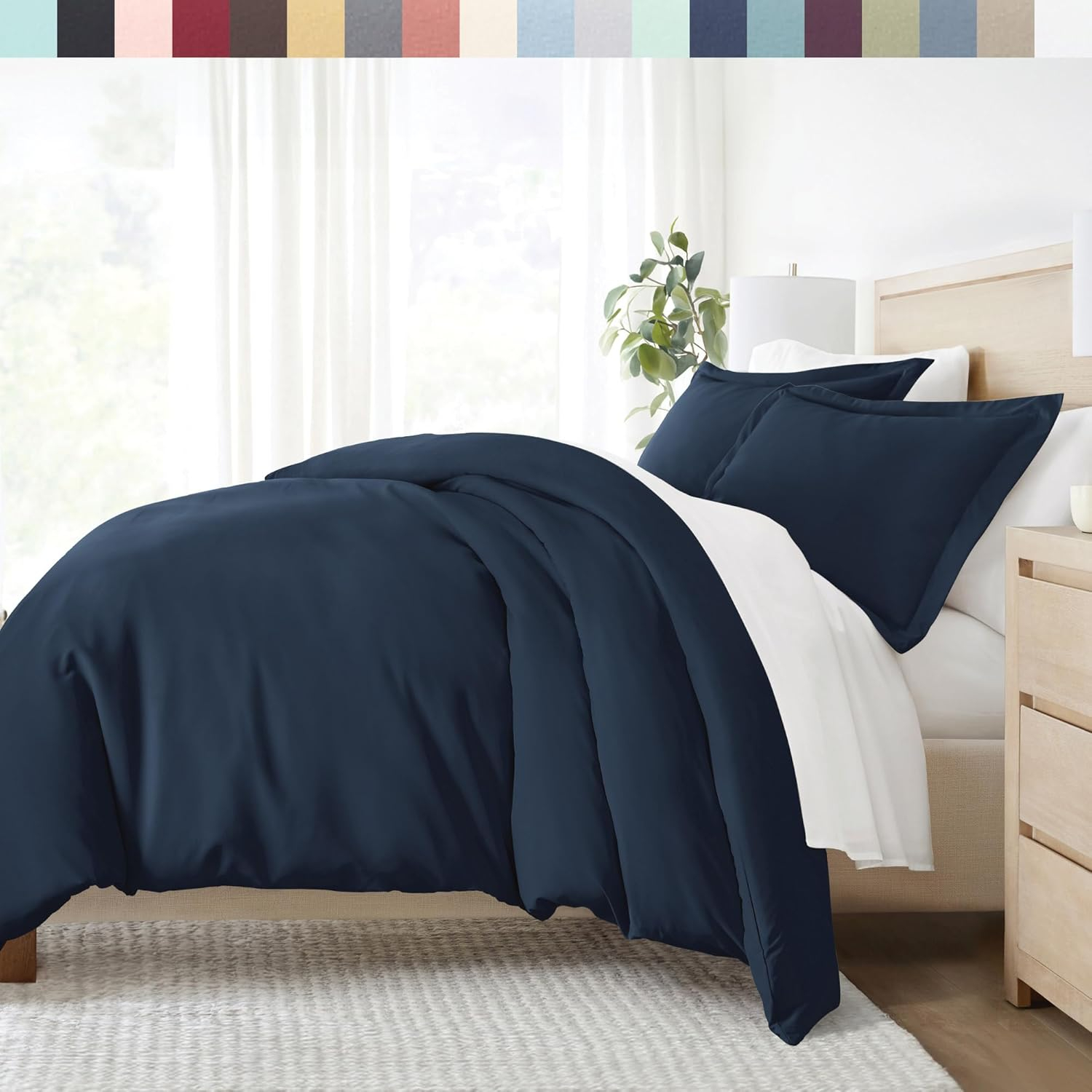 ienjoy Home Collection Soft Brushed Microfiber Duvet Cover Set, Queen, Navy