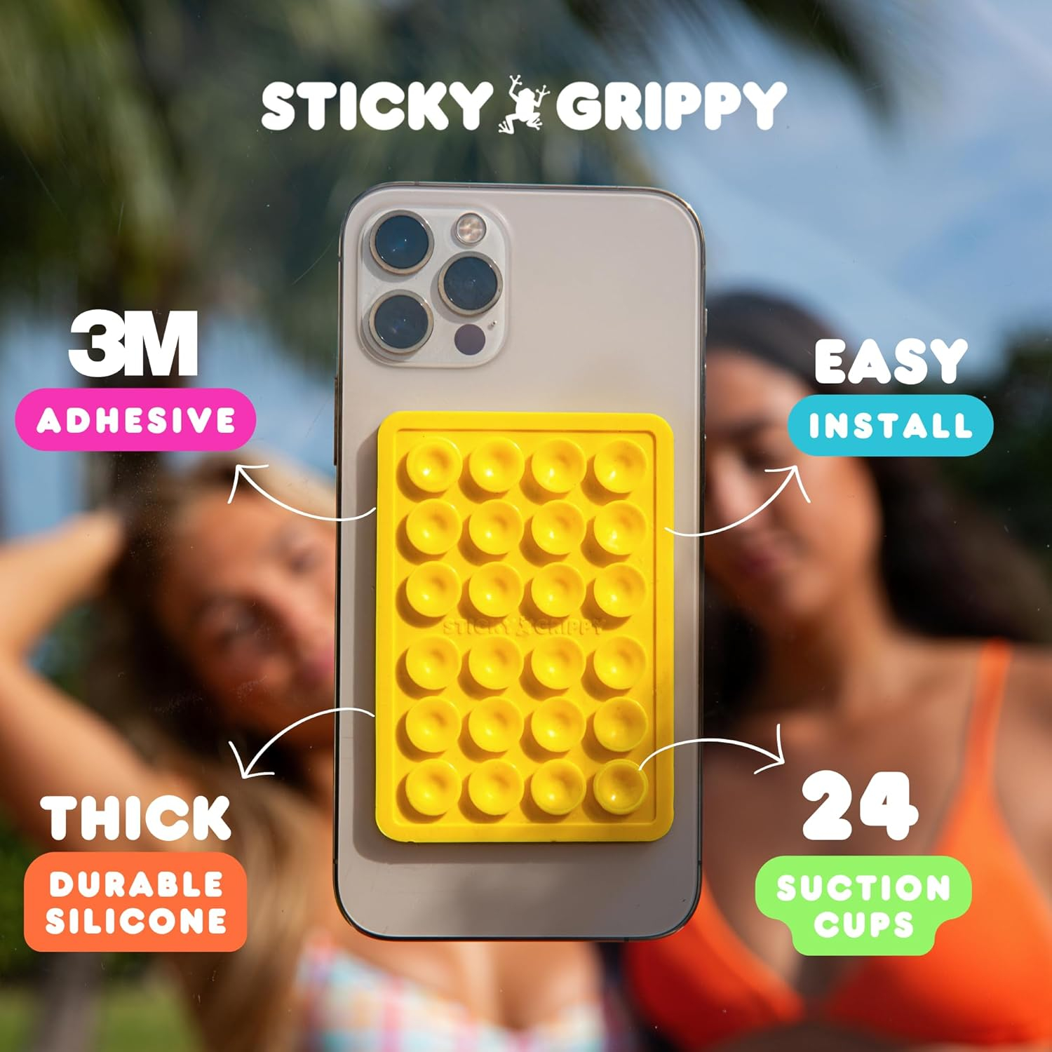 StickyGrippy Suction Mount for Phones, Hands-Free Mirror Holder with Silicone Grip, Compatible with iPhone & Android, White