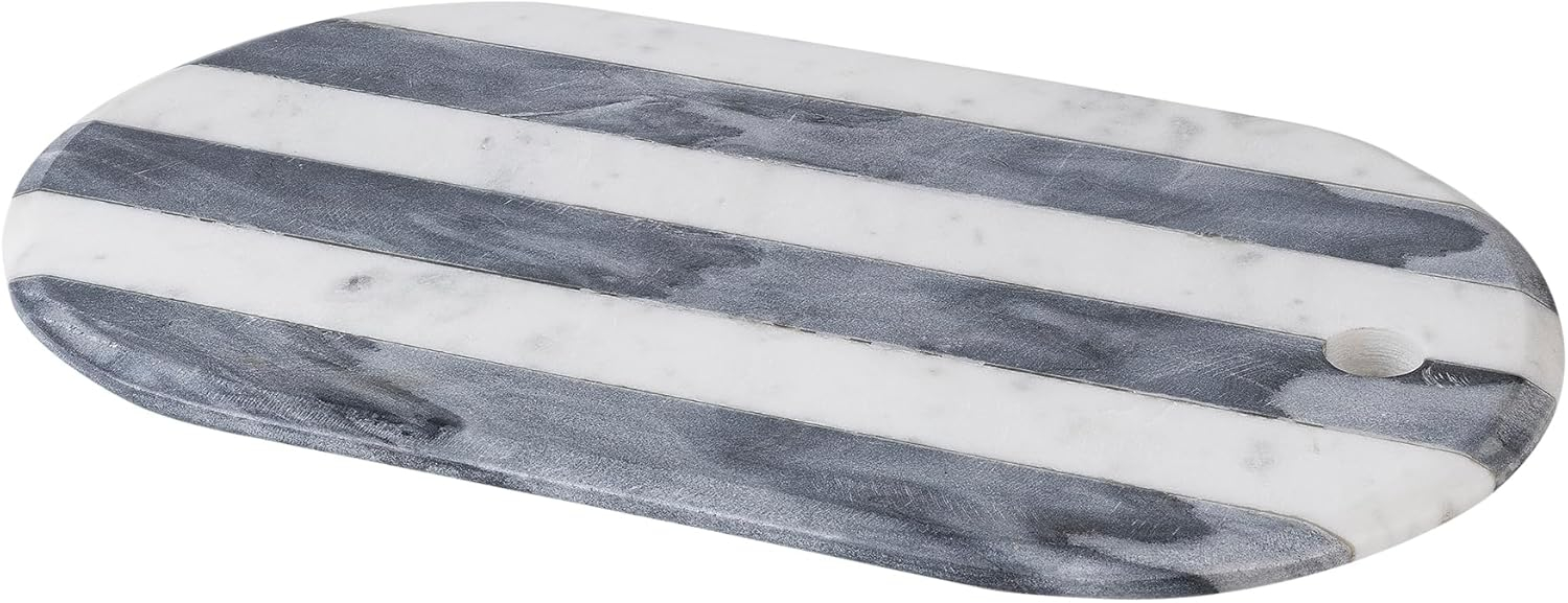 GoCraft White & Grey Marble Cutting Board | Decorative Marble Cheese Tray Charcuterie Platter Serving Chopping Board for Meats Breads Fruits (15.25" L x 9" W)
