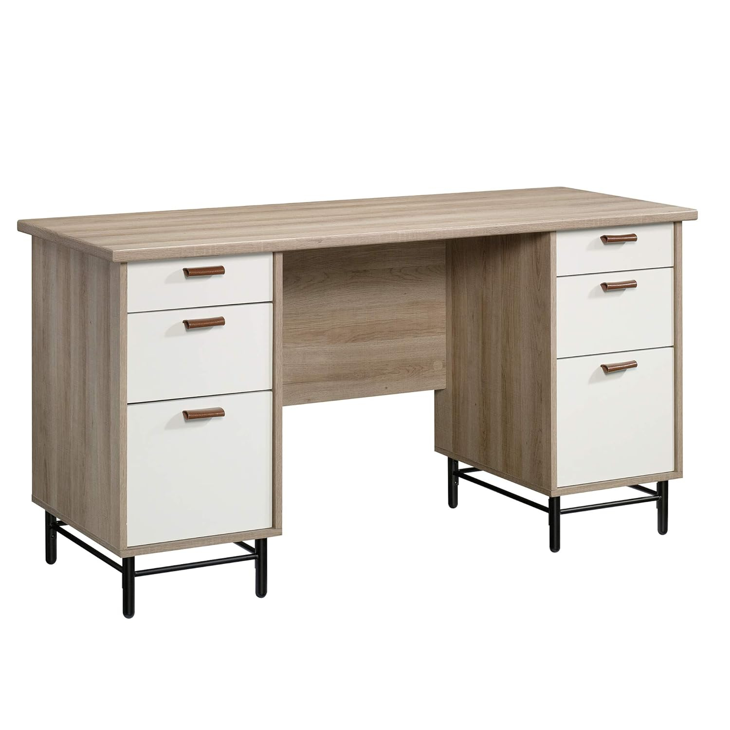 Sauder Anda Norr Engineered Wood Executive Desk in Sky Oak and White