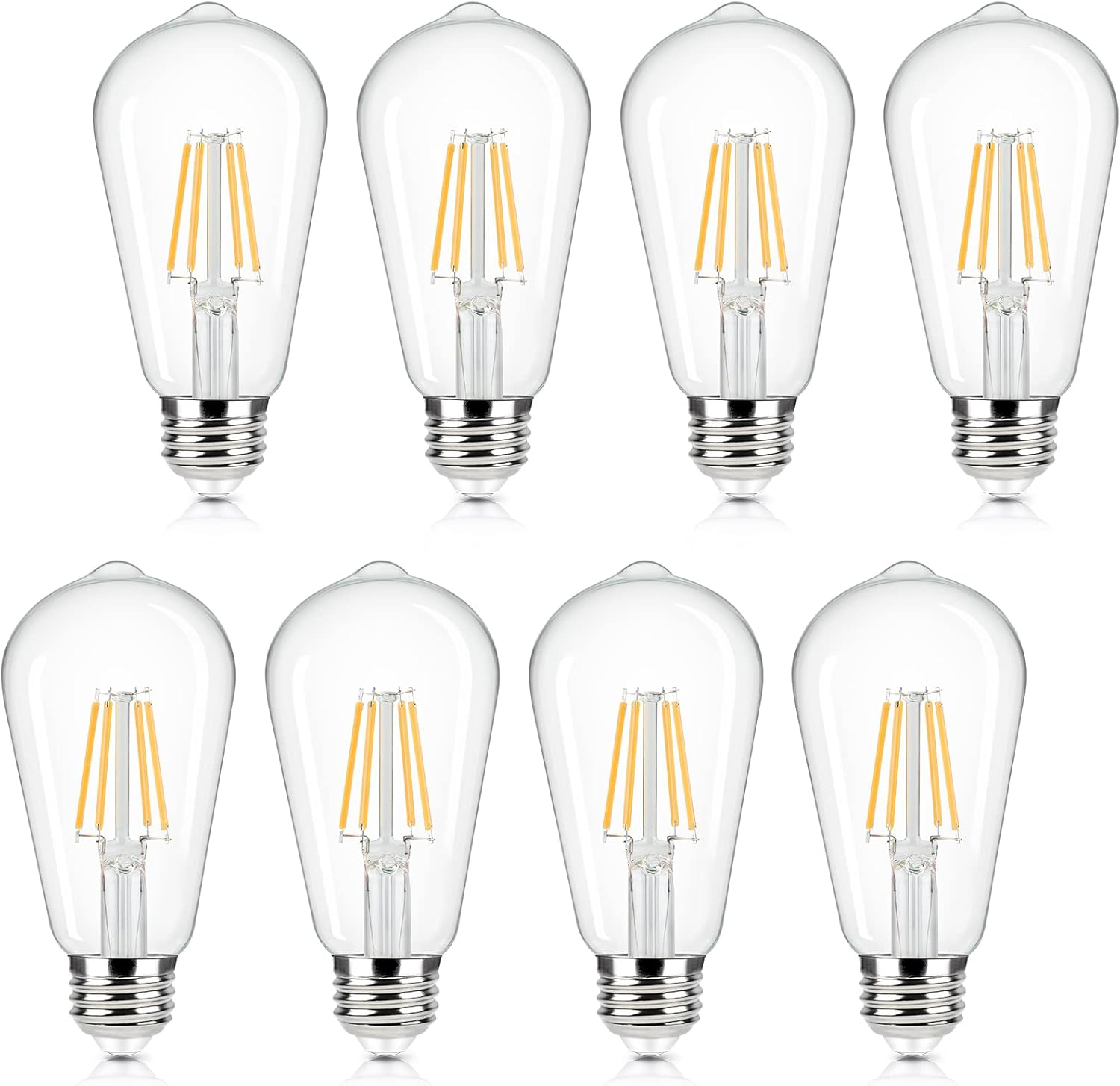 KY Vintage LED Edison Bulbs 6W, Equivalent 60W Incandescent, Warm White 2700K, ST58 Antique LED Filament Bulbs with 90+ CRI, E26 Medium Base,Dimmable, Clear Glass, Pack of 6