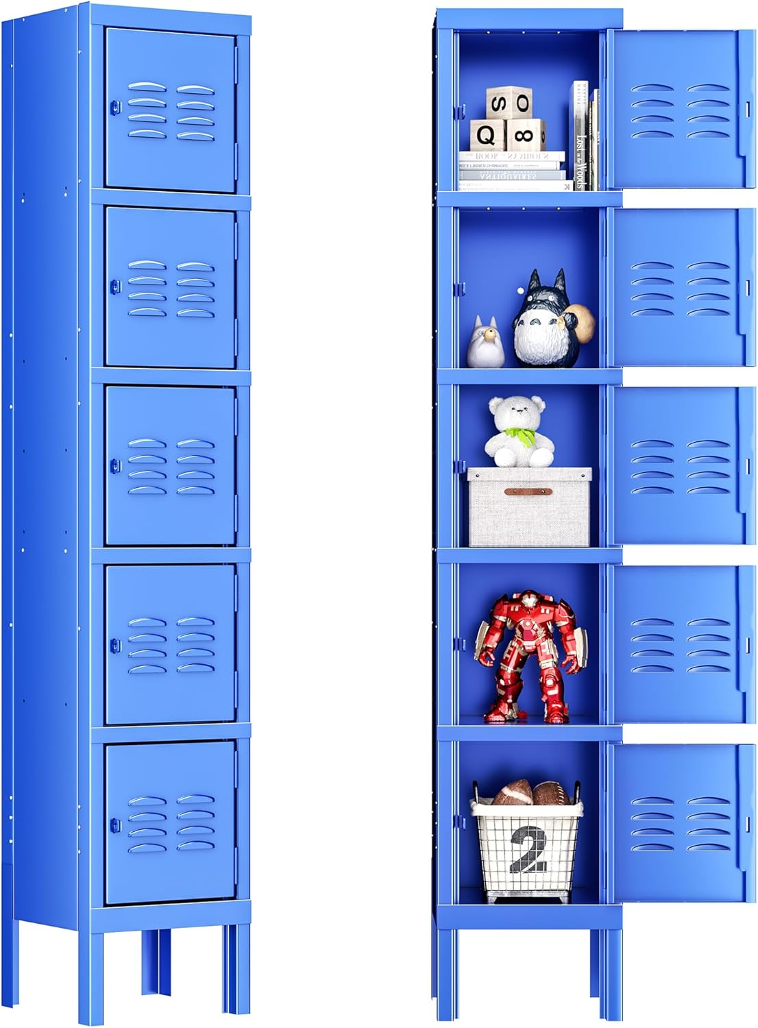 INTERGREAT Metal Locker Cabinet for School Office Gym Metal Storage Locker for Employees Students Steel Locker Triple Tier with 5 Door Blue