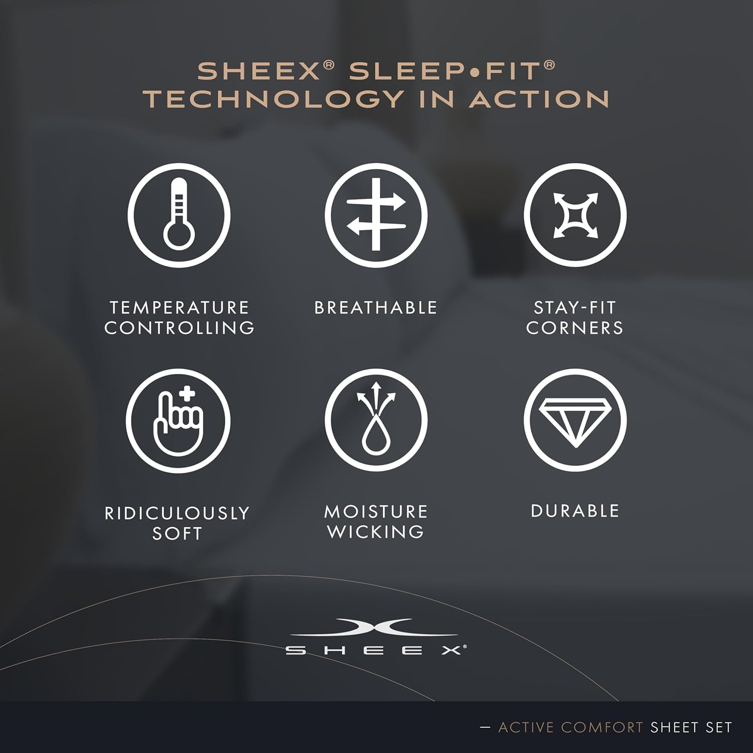 SHEEX Active Comfort Sheet Set with 2 Pillowcases, Queen - Cooling - Breathable - Deep Pocket - Moisture-Wicking, Parchment