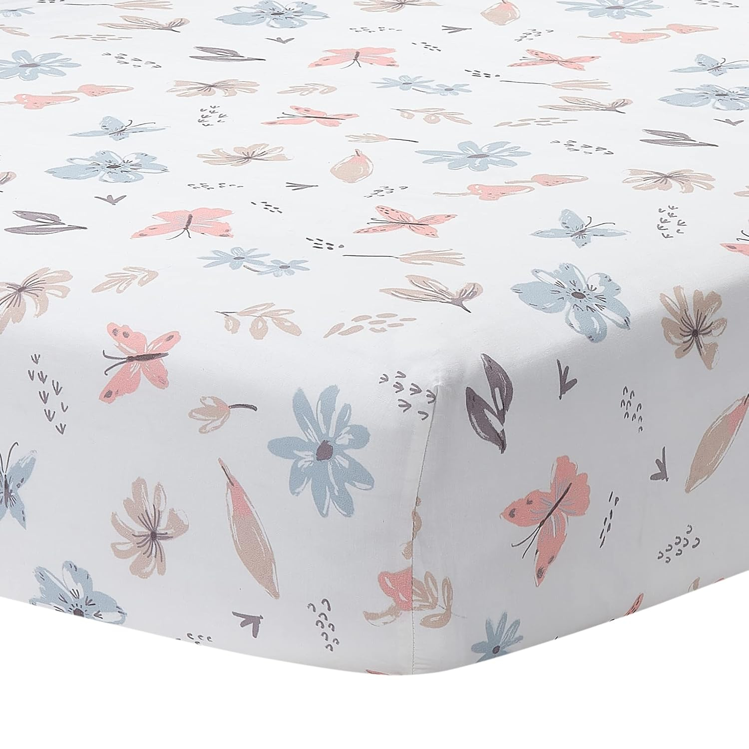 Lambs & Ivy Little Spirit Cotton Fitted Crib Sheet - White, Coral, Modern