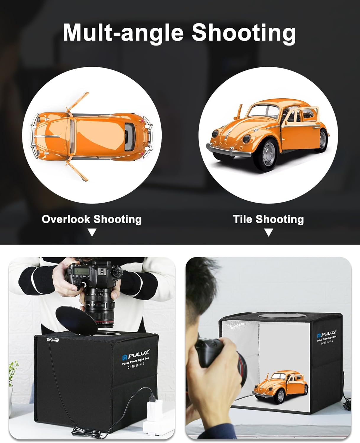 PULUZ Mini Photo Studio Light Box, Photo Shooting Tent kit, Portable Folding Photography Light Tent with CRI >95 96pcs LED Light & 6 Kinds Double-Sided Color Backgrounds for Small Size Products