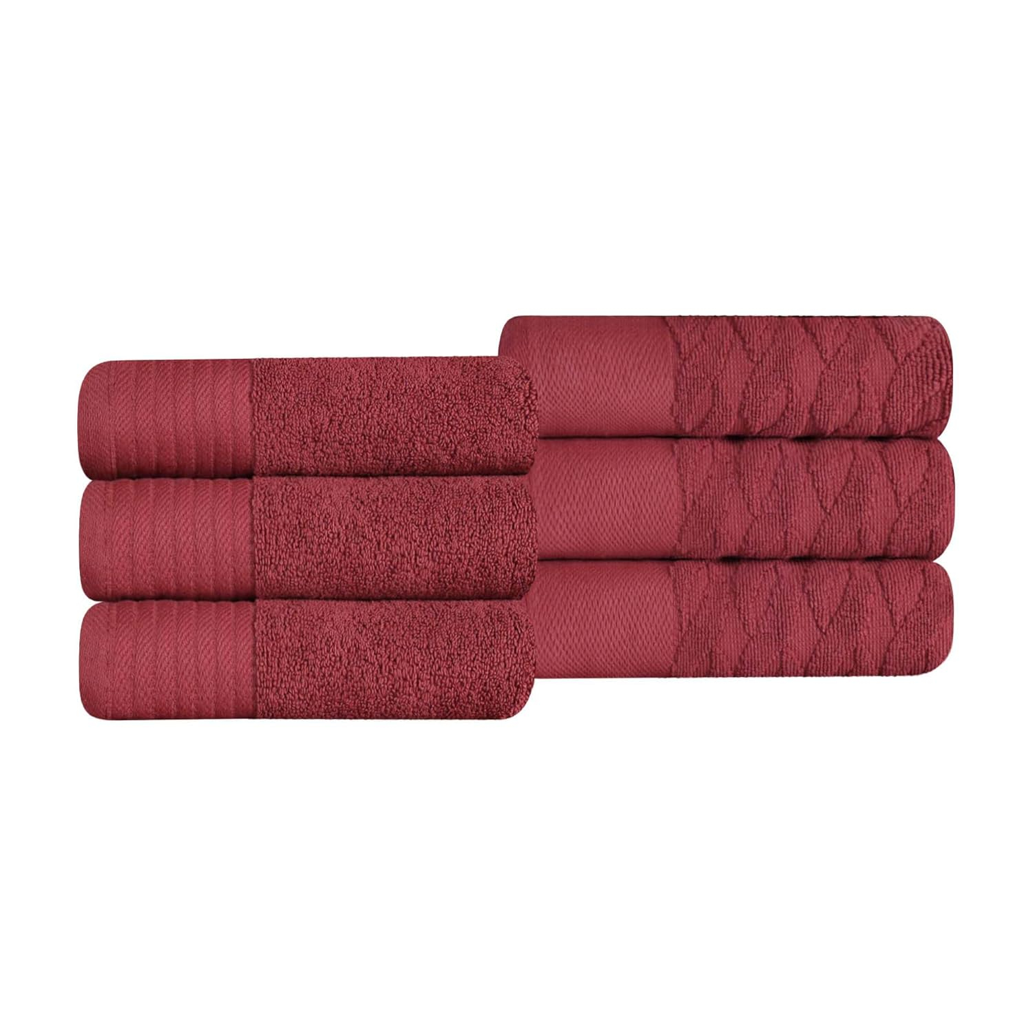 Superior Turkish Cotton Highly-absorbent 6-Piece Hand Towel Set for Bathroom, Spa, and Gym, Maroon