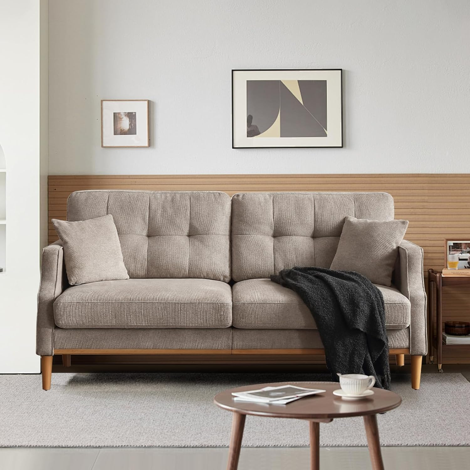 3 Seater Sofa with USB Charge Port and 2 Pillows, 70.1inch Waterproof Fabric Couch , Modern Sofa Lounge Couch for Compact Small Space, Living Room Apartment Office, Light Gray