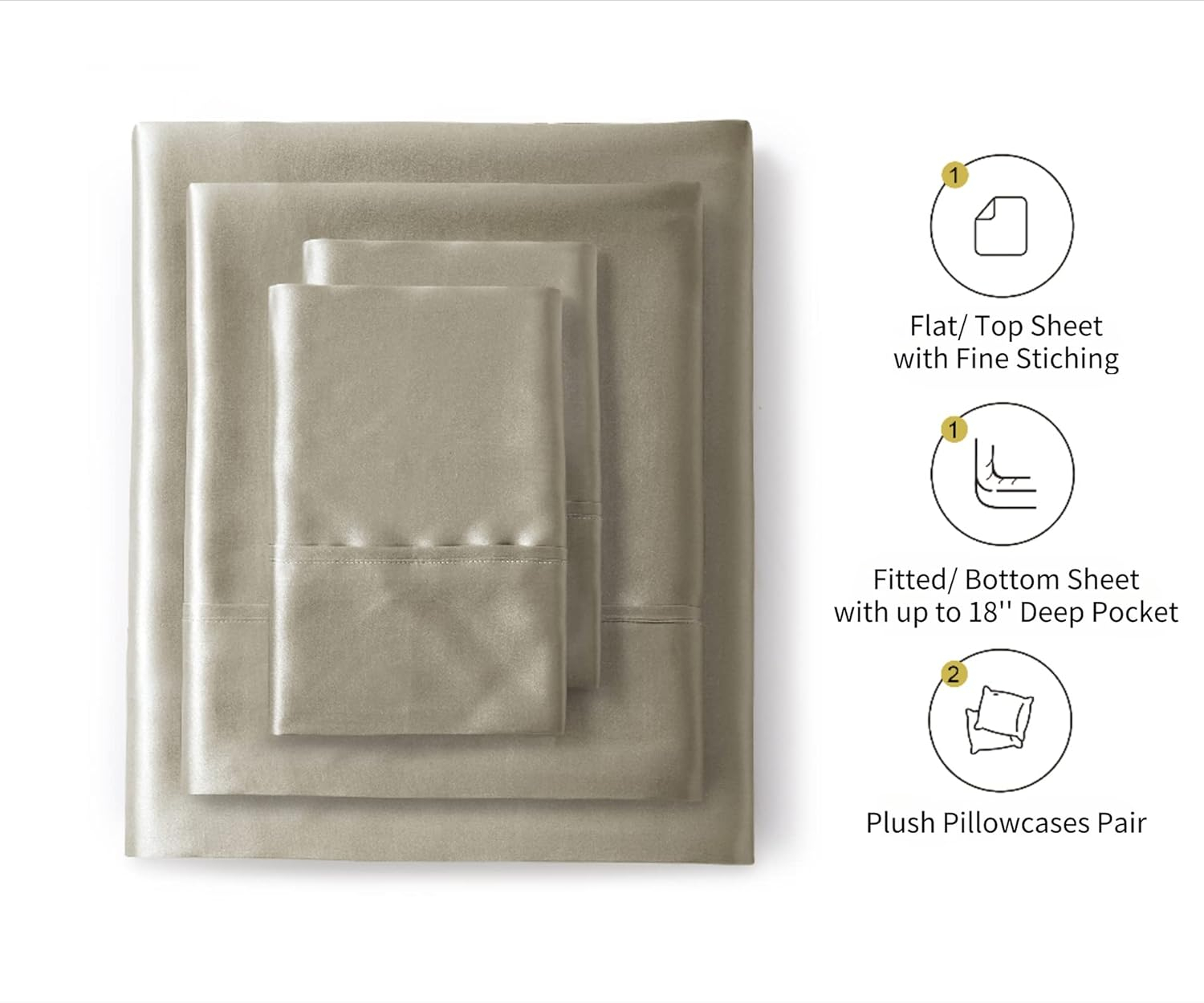 Lanest Housing Silk Satin Sheets, Full Size Satin Bed Sheet Set with Deep Pockets, Cooling Soft and Hypoallergenic Satin Sheets Full - Taupe