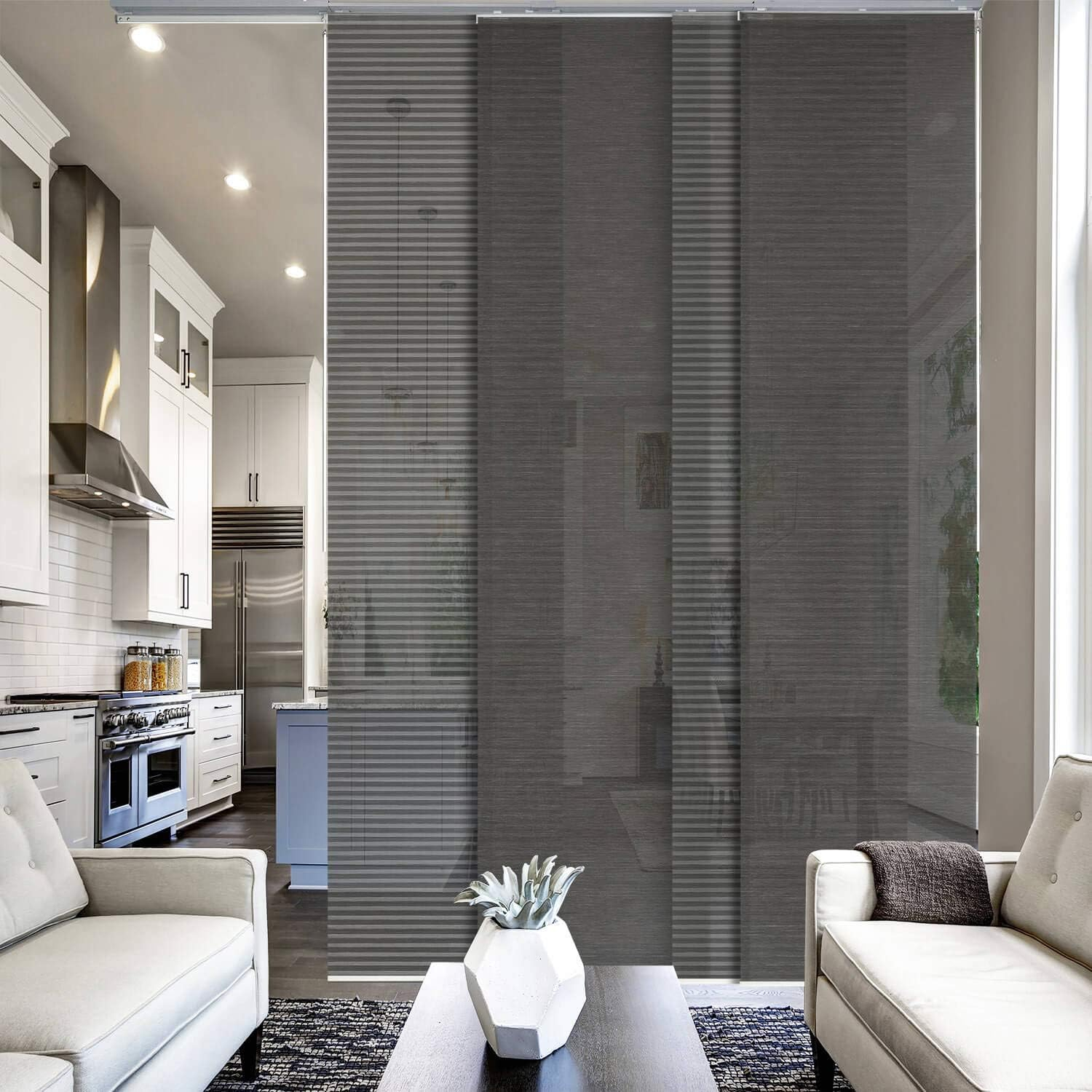 Adjustable Blackout Woven Fabric Panel Track Blinds, 45.8"-86" W x 96" H