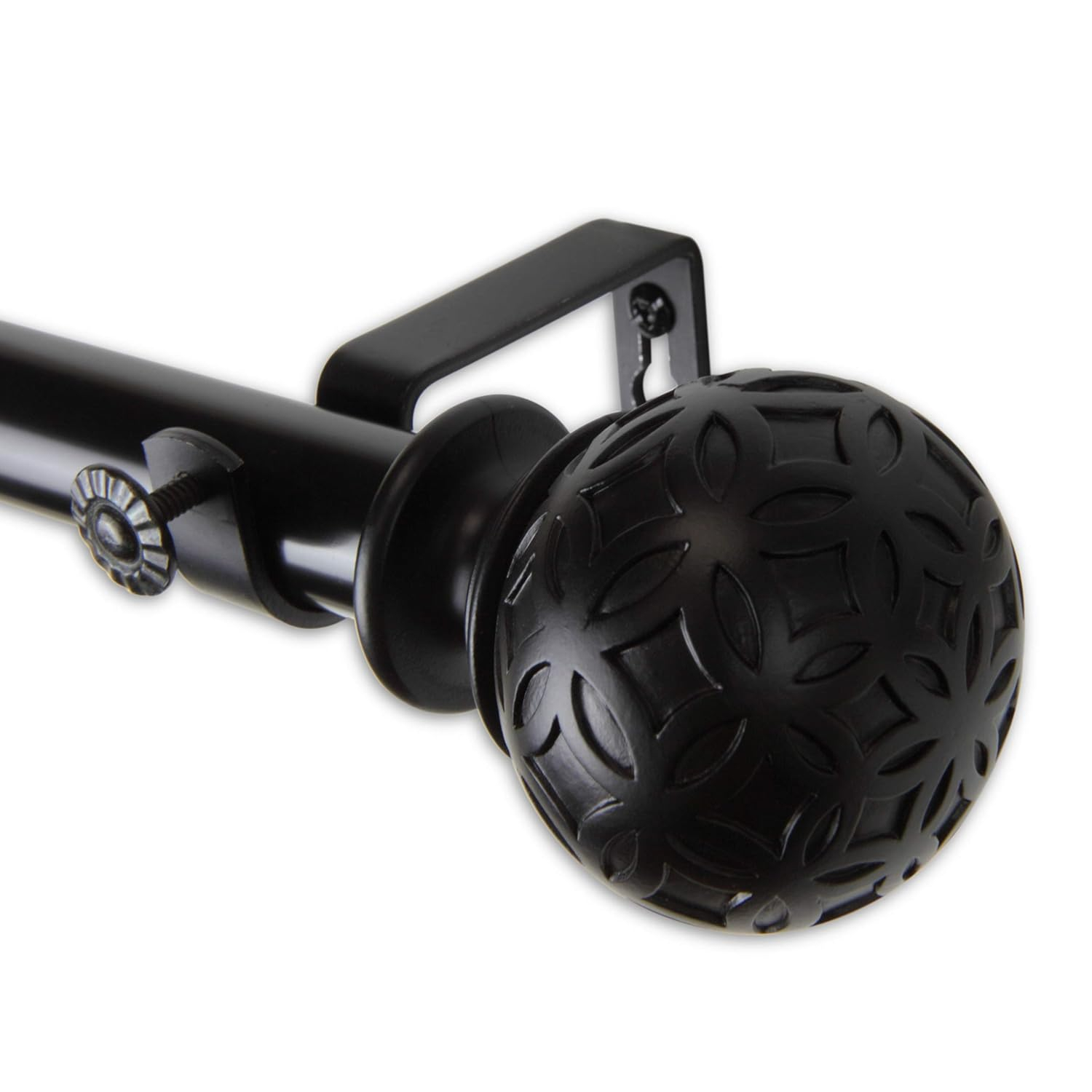 Hart & Harlow Oliver 1-in 120-in to 170-in Black Steel Single curtain rod with Finials