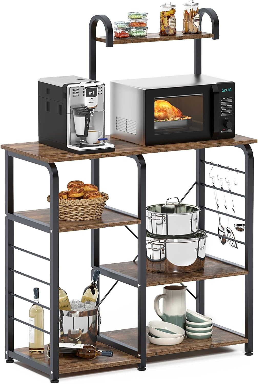DlandHome Microwave Cart Stand 35.4 inches, Kitchen Baker's Rack Utility Storage Shelf Microwave Stand 3-Tier x 3-Tier for Spice Rack Organizer Workstation Shelf, Vintage
