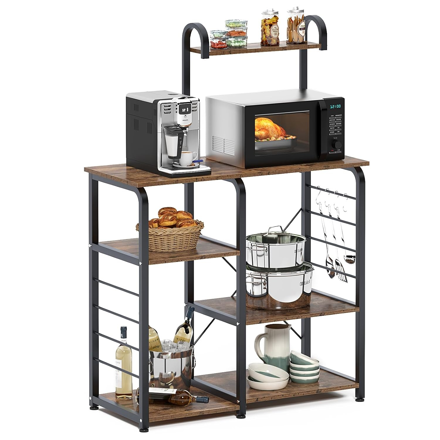 DlandHome Microwave Cart Stand 35.4 inches, Kitchen Baker's Rack Utility Storage Shelf Microwave Stand 3-Tier x 3-Tier for Spice Rack Organizer Workstation Shelf, Vintage