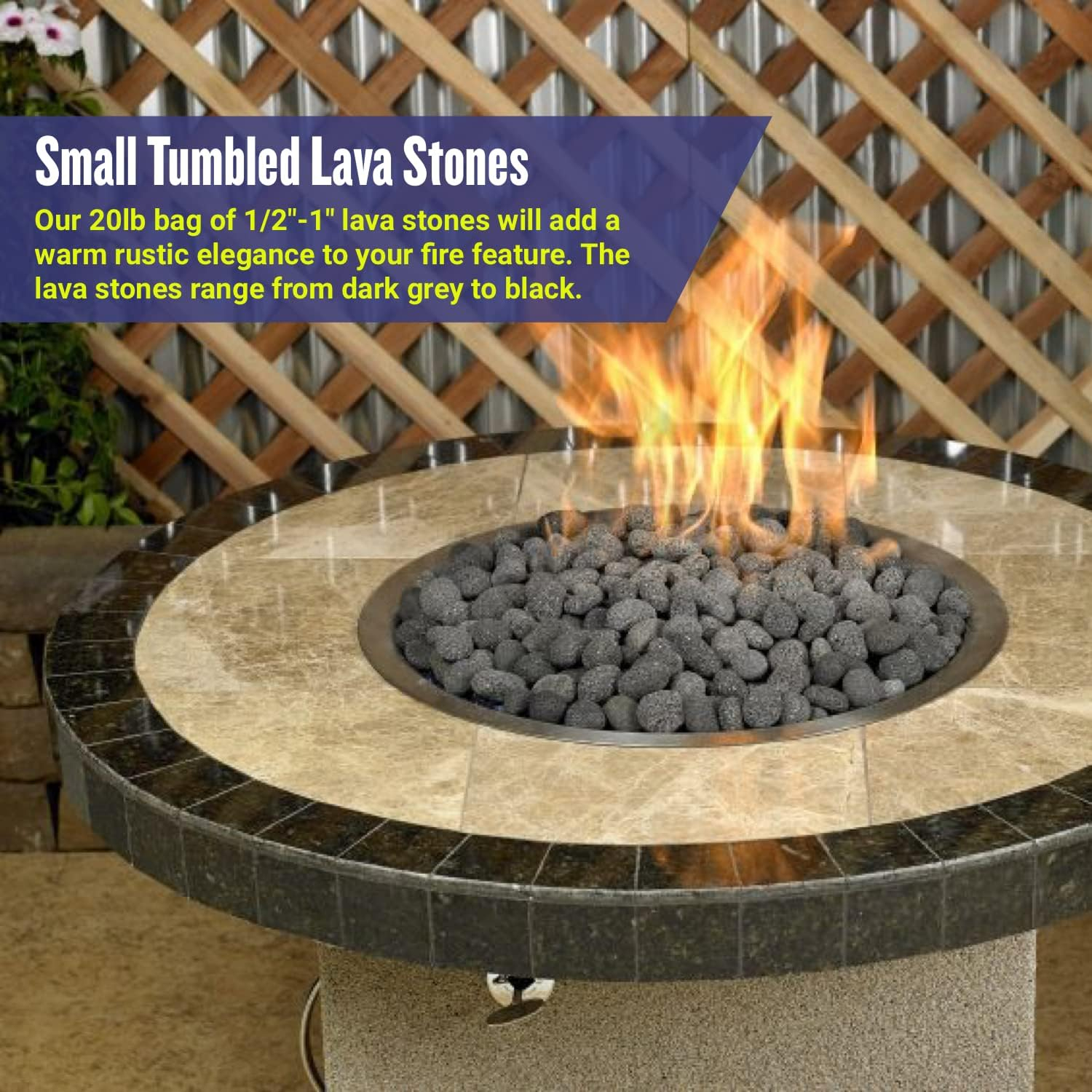 Small Gray and Black Tumbled Lava Stones for Fire Pit, 20 lbs