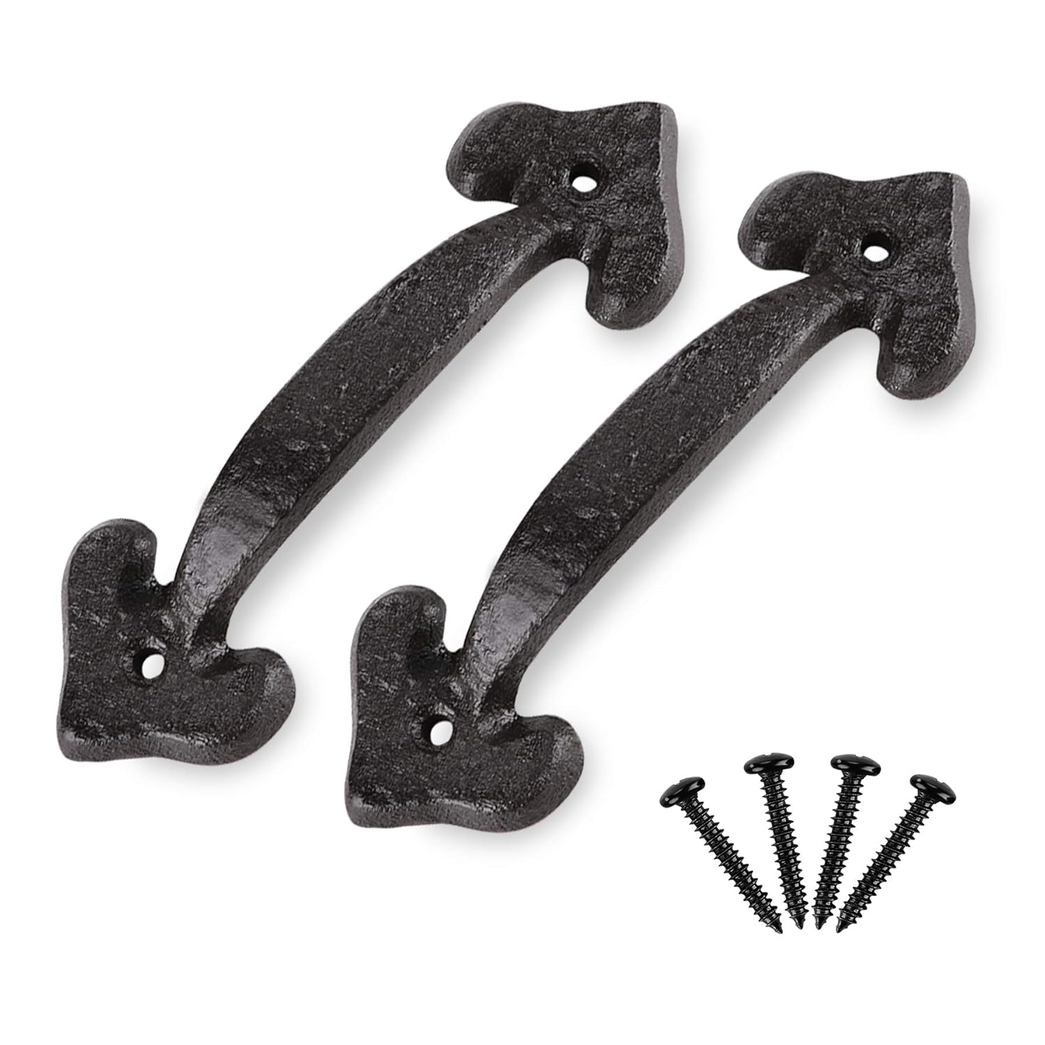 VivaLight 7 Inch Rustic Heart Design Gate Handle, Black Steel Door Pull with Screws, Decorative Hardware for Garden Shed, Garage, Fence, Cabinet, Pantry, Closet, and Interior Doors, Vintage