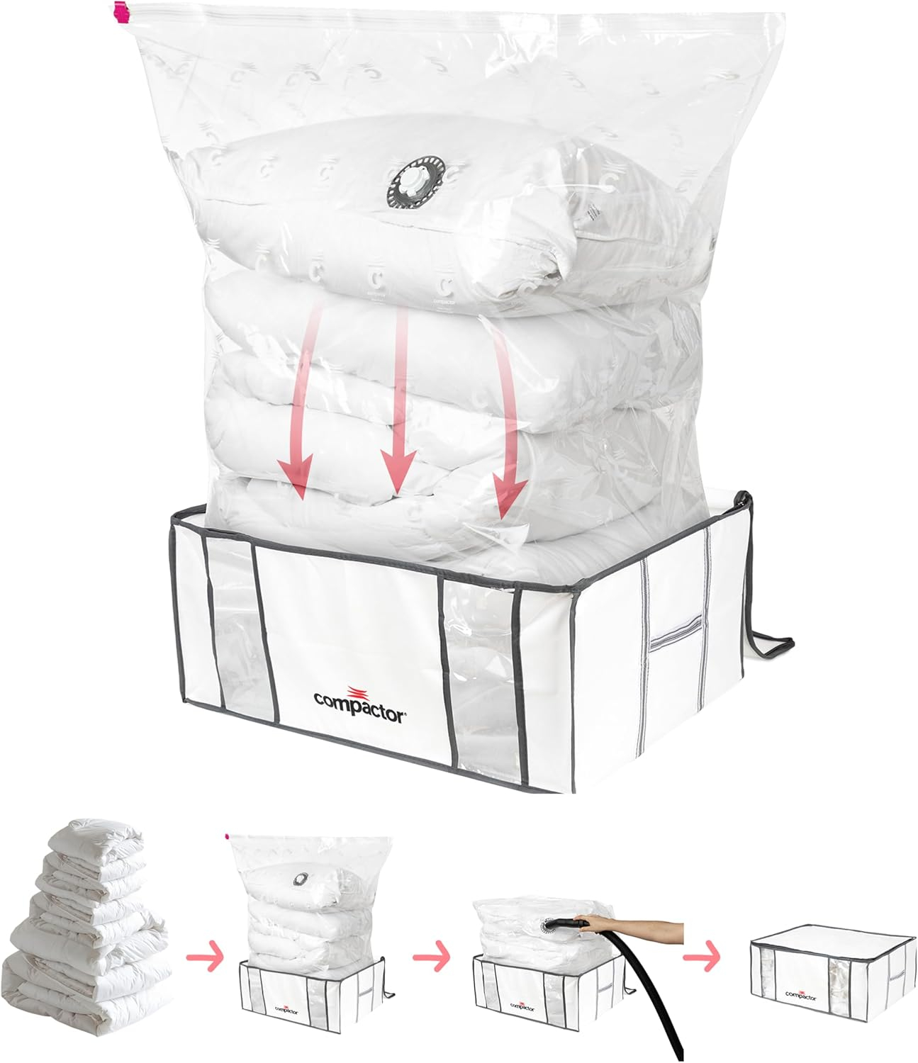 Compactor XXL, Vacuum Storage Bags, Vacuum Seal Bags for Clothing with Semi-Rigid Box, Cube Storage Organizer for Comforters & Blankets