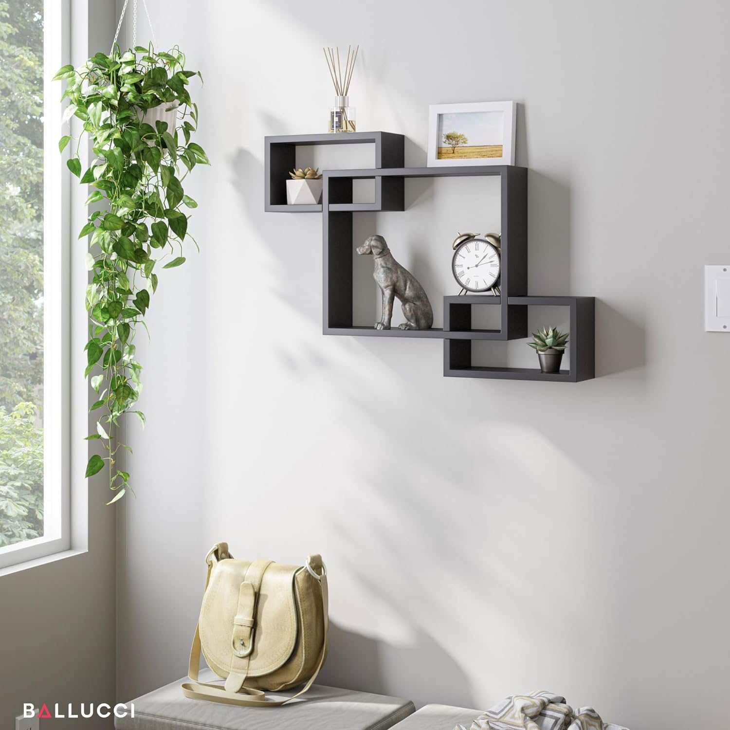 Ballucci Interlocking Floating Shelves, Horizontal or Vertical Display Cube Wall Mount Shelf, Black