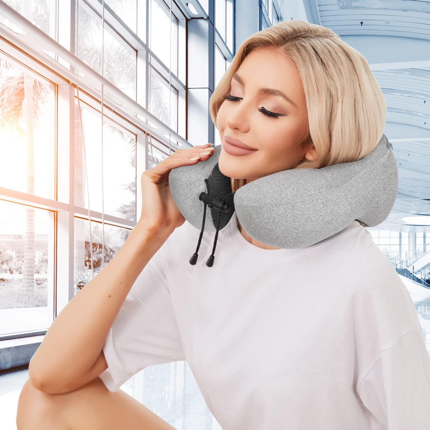 Travel Pillow, Best Memory Foam Neck Pillow Head Support Soft Pillow for Sleeping Rest, Airplane Car & Home Use (Grey-E)