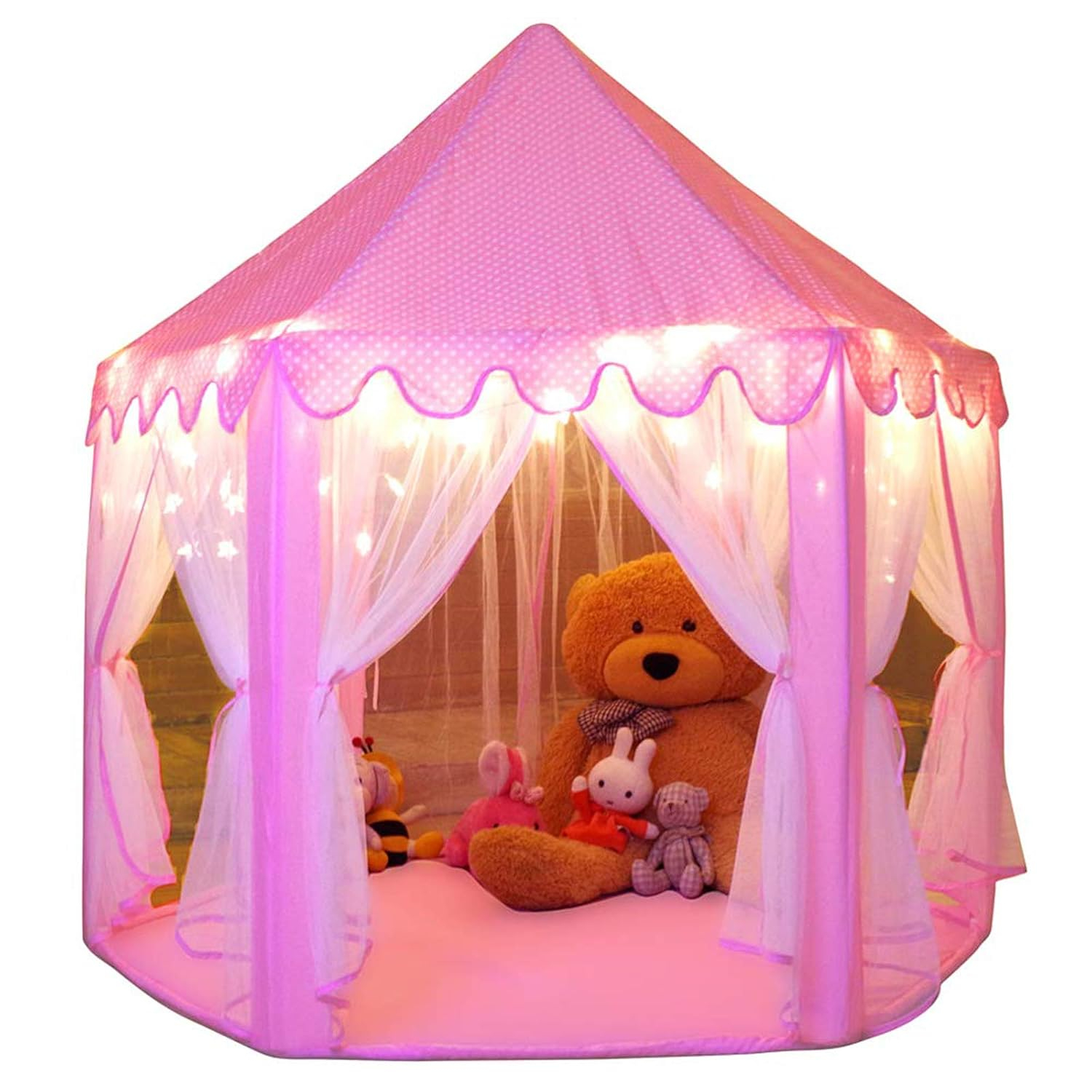 Princess Playhouse Play Tent with LED Lights, Large Collapsible Indoor / Outdoor Kids Teepee with Carrying Bag