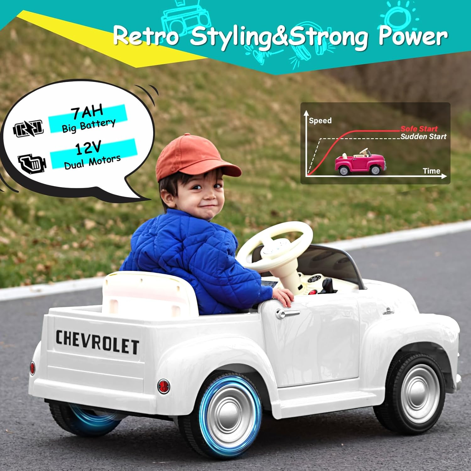 12V Kids Ride on Chevrolet Car Battery Powered Toy Electric Car for Kids with 7AH Big Battery