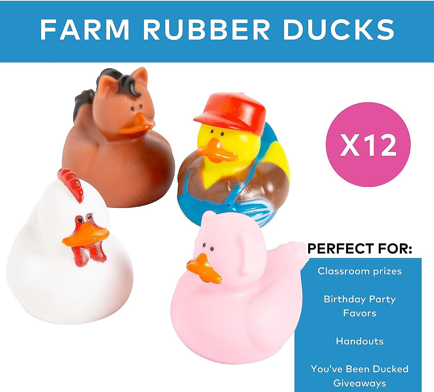 Farm Animal Themed Vinyl Rubber Duckies Set - 12 Pieces