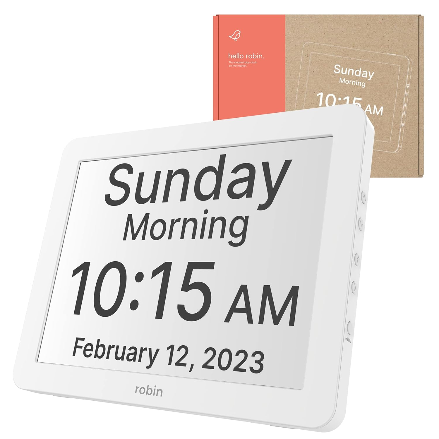 White 12" Digital Calendar Clock with Large Display
