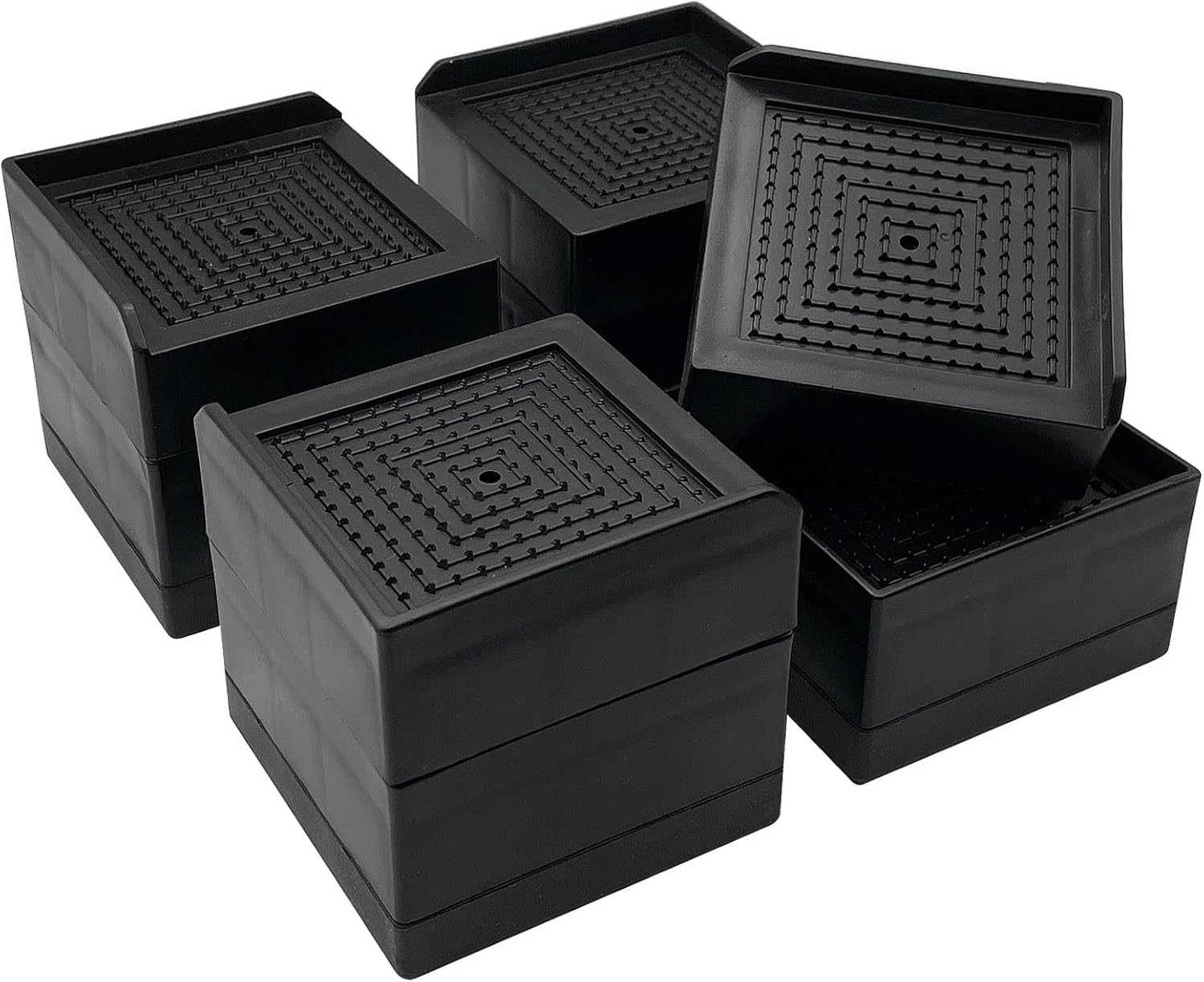 4 Pack Black Adjustable Bed Risers (1 or 3 Inch) for Dorm Beds, Sofas, and Furniture Elevation.