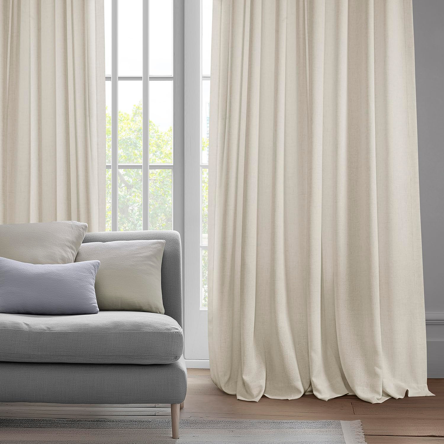HPD Half Price Drapes Farm Town Faux Linen Textured Semi Sheer Curtains for Bedroom 84 Inches Long (2 Panels) - Rod Pocket Window Curtains for Living Room & Home Decor - 50 X 84, French Country Cream