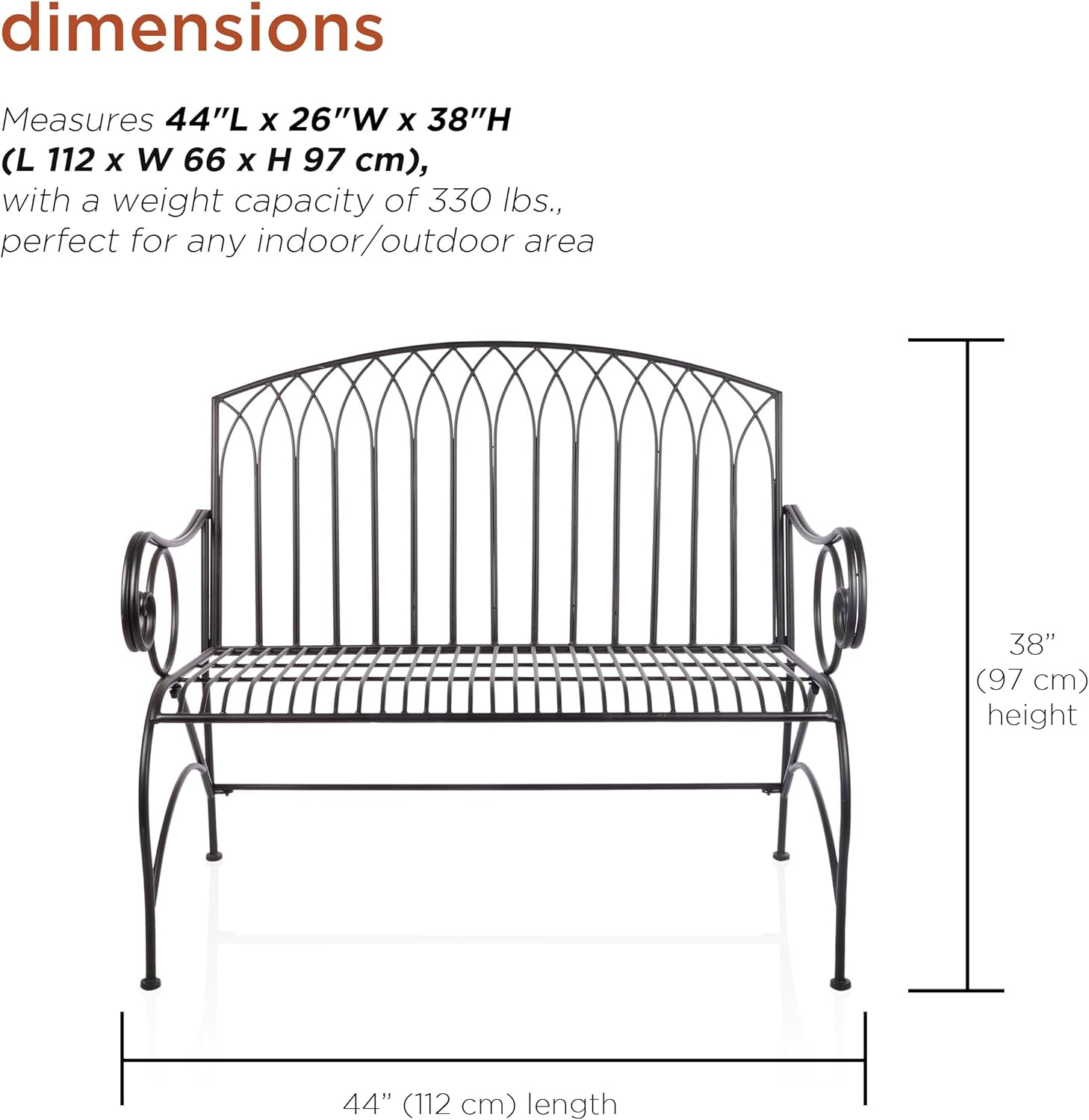 Alpine Corporation 44" x 26" x 38" Decorative Metal Wire Garden Bench, Black