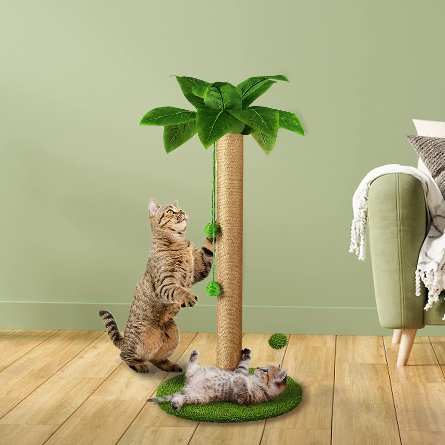 Dohump Cat Scratching Post, 26" Kitten Scratching Post with Premium Sisal Rope, Cute Cat Tree with Dangling and Spring Ball Toys for Indoor Small Cats