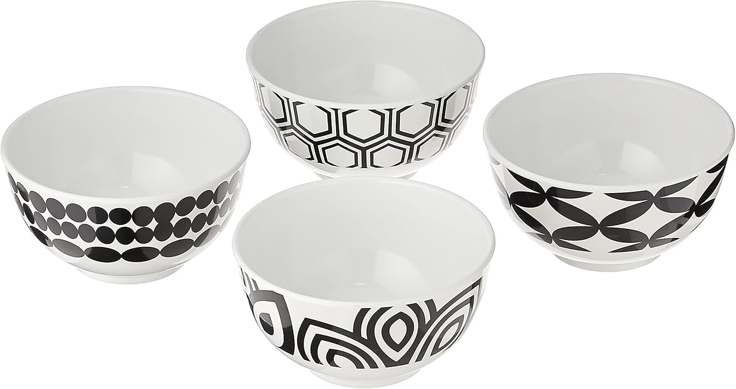 French Bull Melamine Mini Bowls, 4-Piece Set, 10 Fluid Ounces, Small Serving Bowl - Snack Condiment Dipping Sauce Dessert Ice Cream Kids - Shatter Proof, BPA Free, Dishwasher Safe, 4?, Foli
