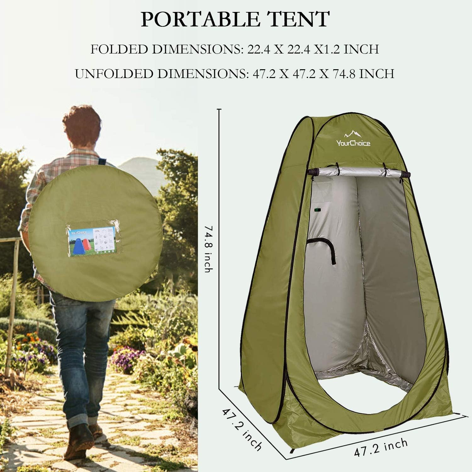 Your Choice Pop Up Privacy Shower Tent - Portable Changing Tent for Camping, Beach & Hiking - 6.2FT Lightweight with Carry Bag, Quick Setup & Full Coverage