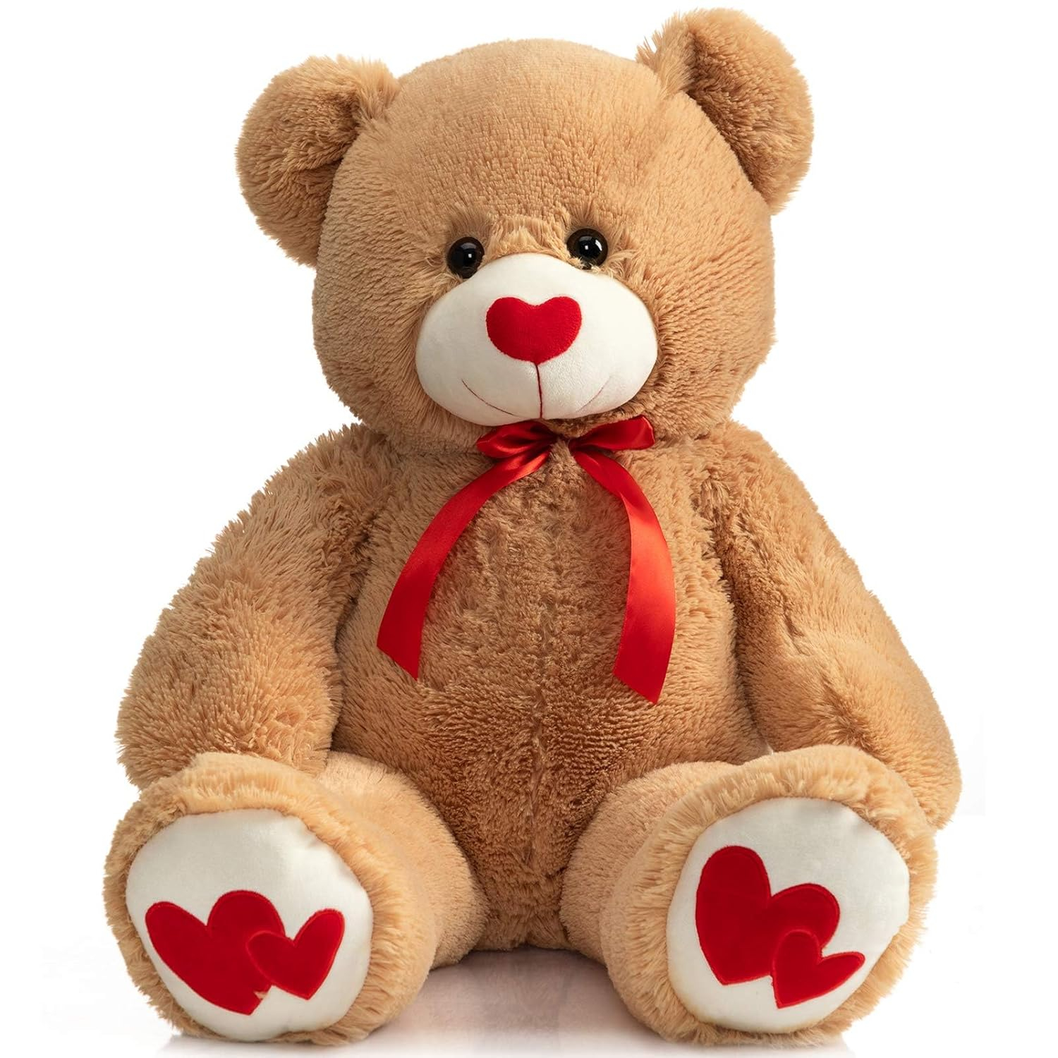 HollyHOME Big Teddy Bear Stuffed Animal Large Bear Plush with Red Heart for Girlfriend and Kids Holiday Toy Gift 36 inch Tan
