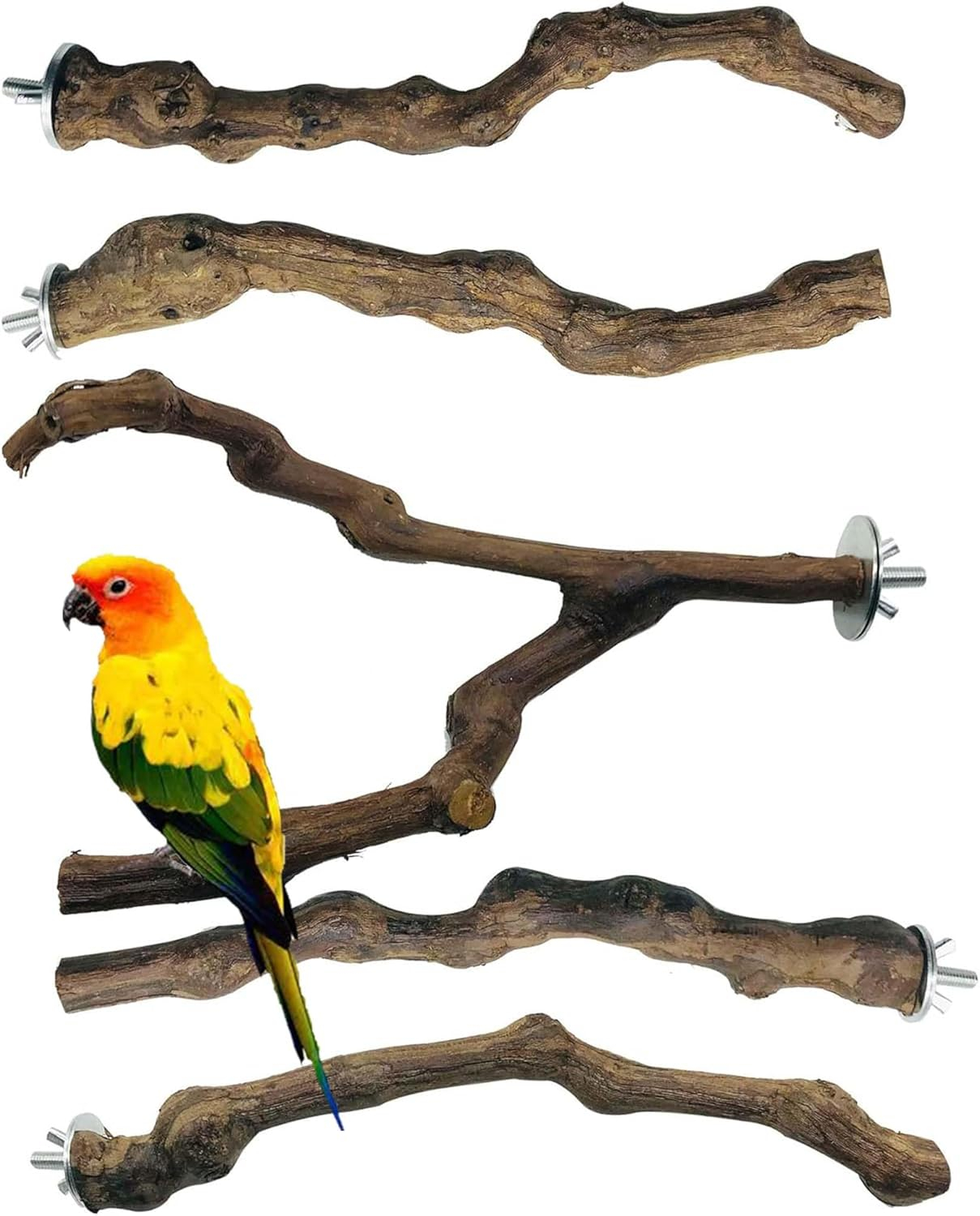 Allazone Natural Wooden Bird Perch Stand for Cage, Parrot Platform, Bird Perch Toy for Small Animals, Cockatiels, Parakeets, Finches