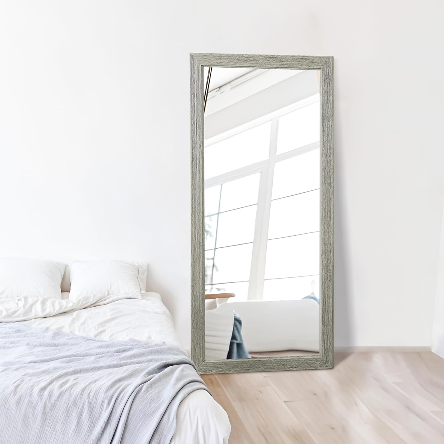 Rustic Green-Gray Full Length Wood Floor Mirror