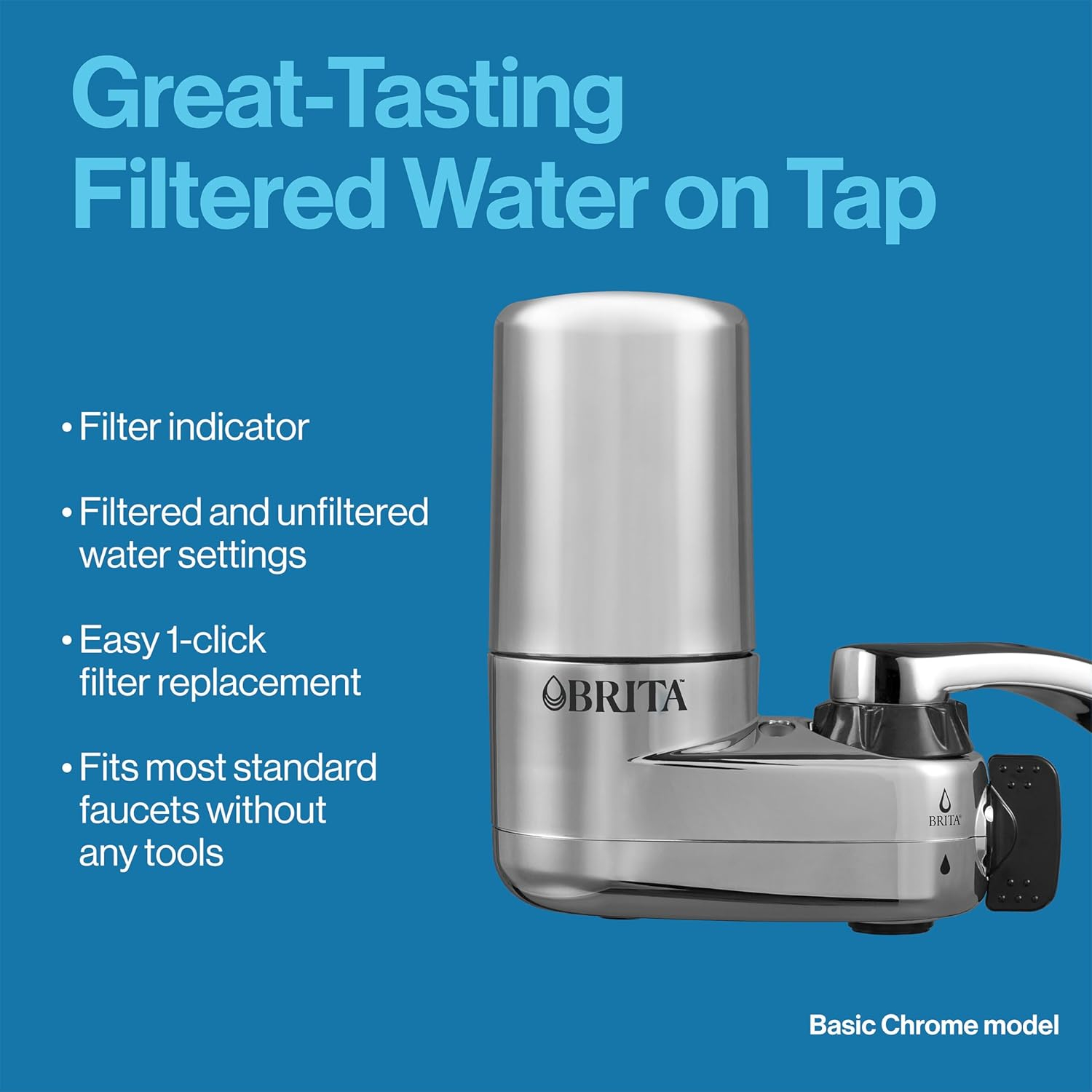Brita Chrome Tap Water Faucet Filtration System with 2 Filters and Filter Change Reminder
